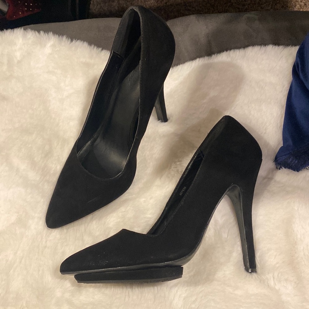Suede black stilettos heels